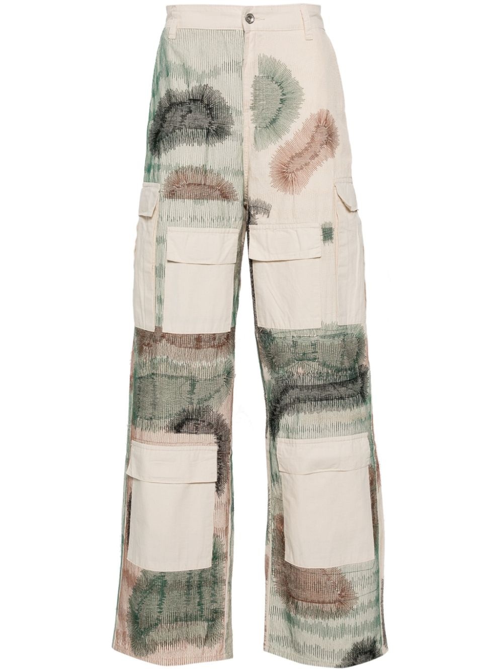 camouflage embroidered cargo trousers - 1