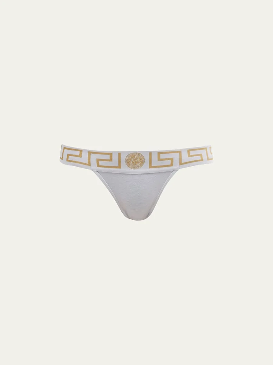 Greca-Border Stretch Cotton Thong - 1