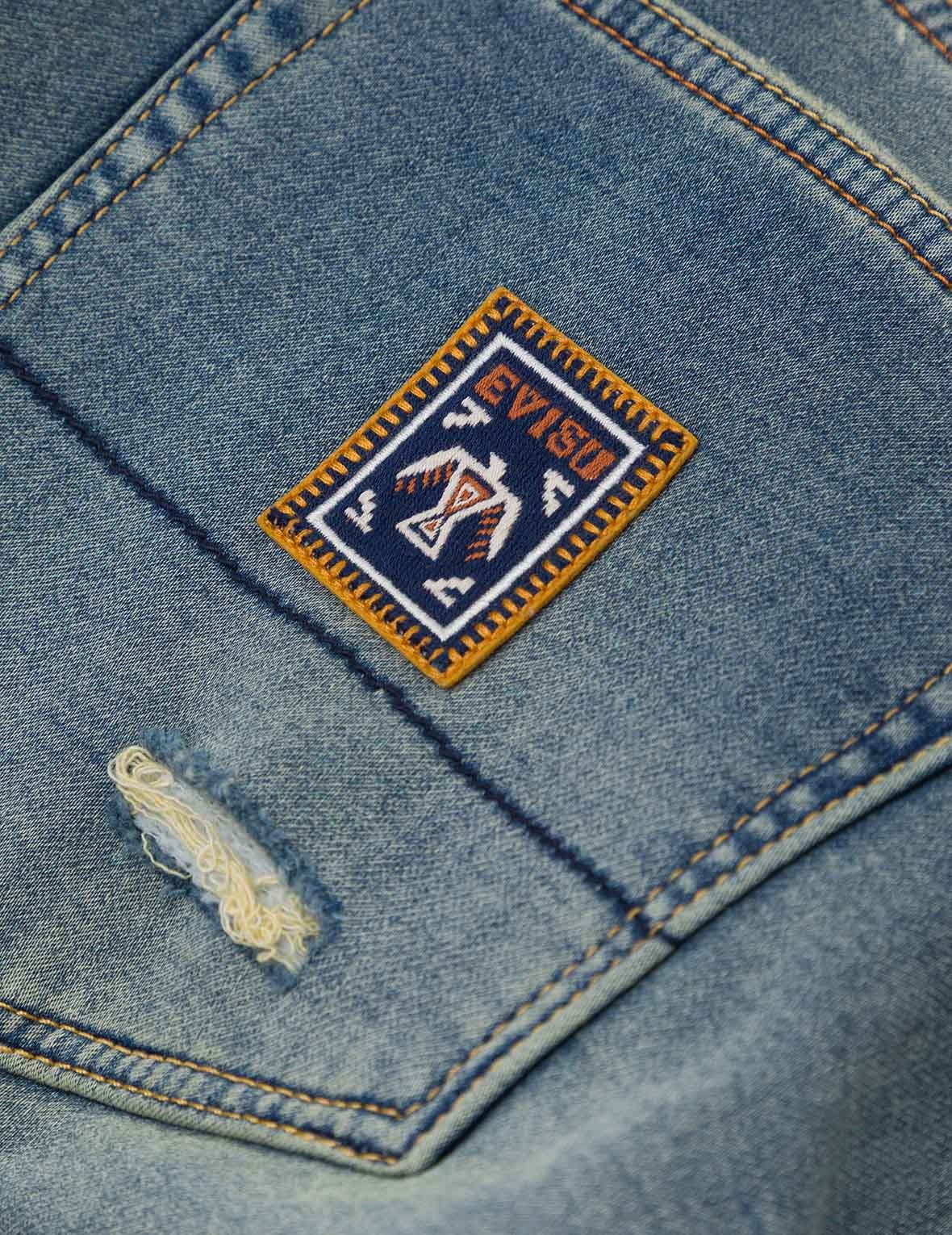 Seagull Embroidery with Hand-Woven Lanyard Relax Straight Fit Jeans #2030 - 6