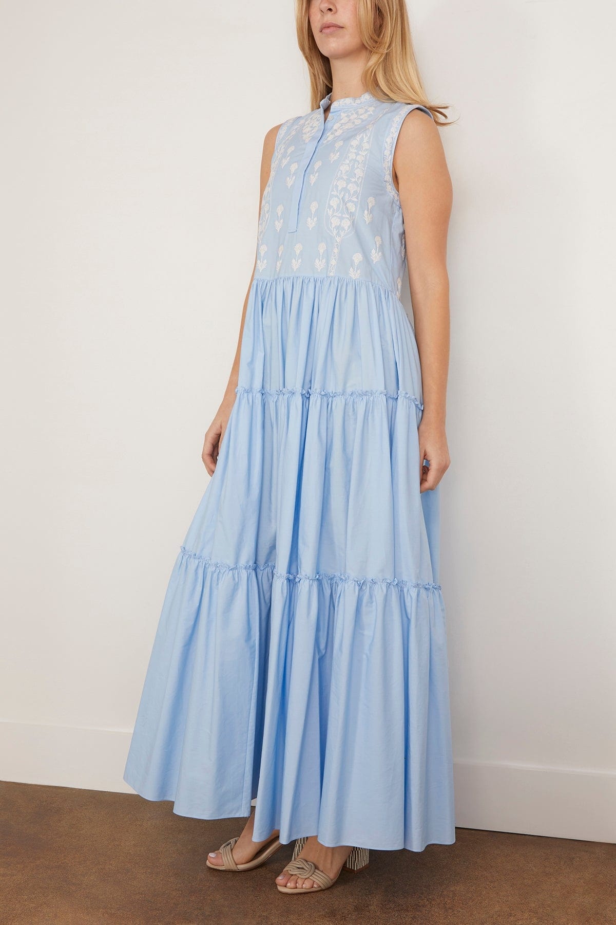 Sleeveless Embroidery Dress in Teal - 3