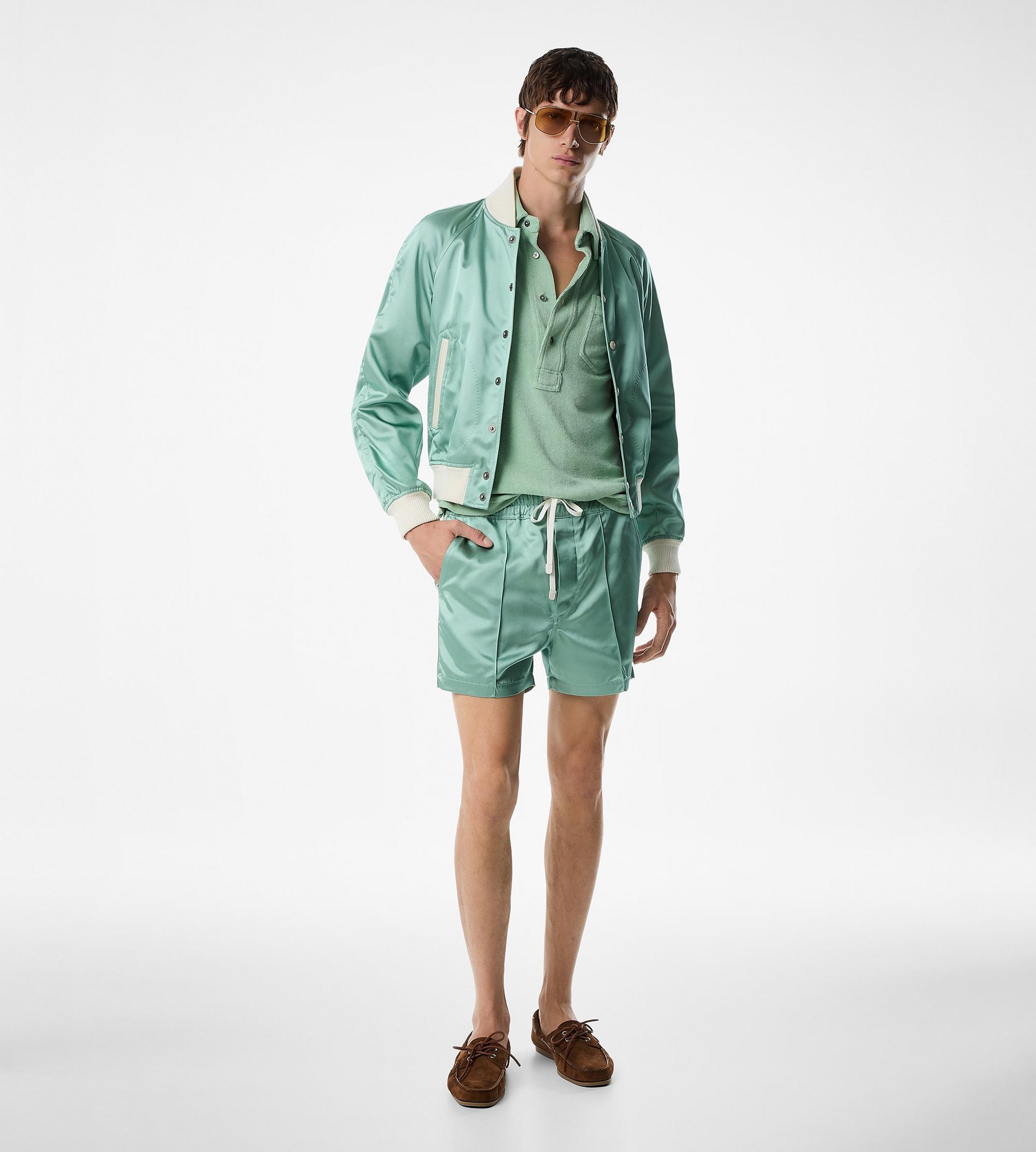 SHINY RAYON SATIN BOMBER WITH CONTRAST PIPING - 2