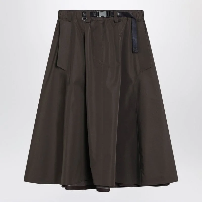 Prada Wide Camouflage Green Skirt In Technical Canvas Women - 1