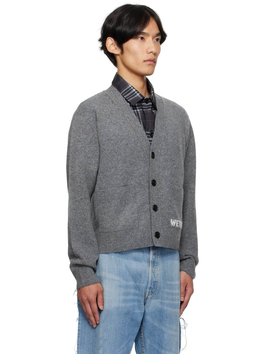 Gray Pocket Logo Knit Cardigan - 2