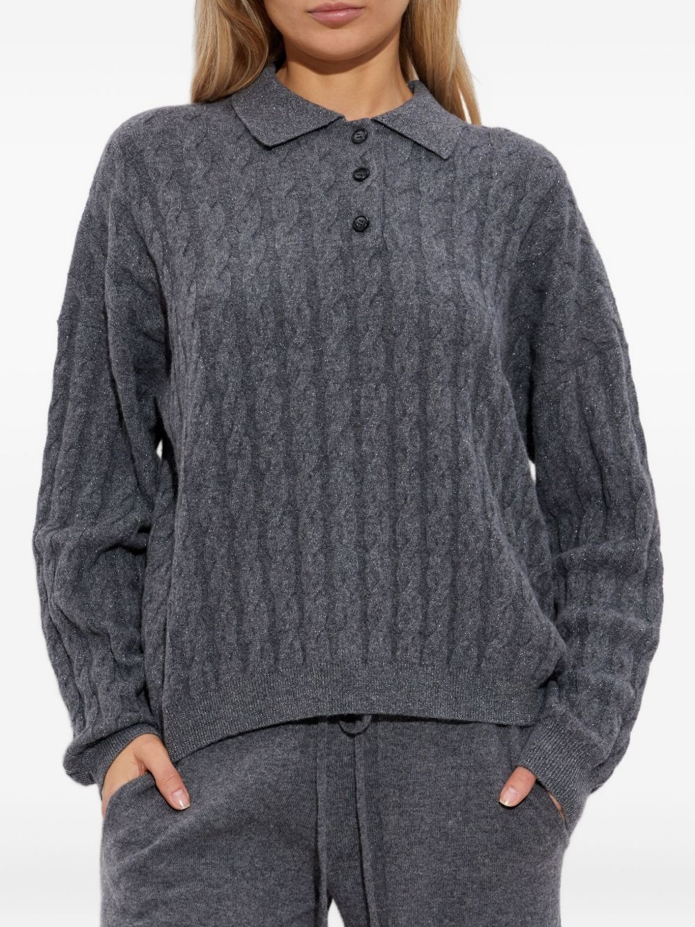 cable-knit polo-neck jumper - 3