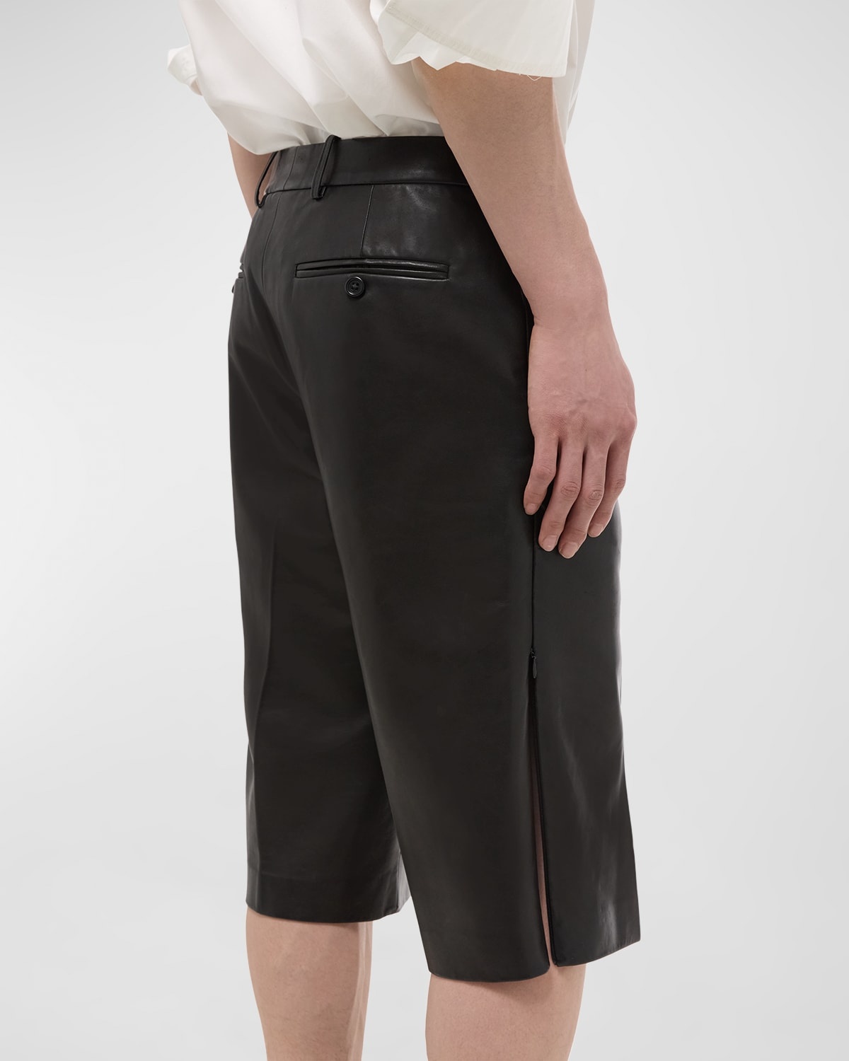 Men's Nappa Leather Zip-Hem Shorts - 4