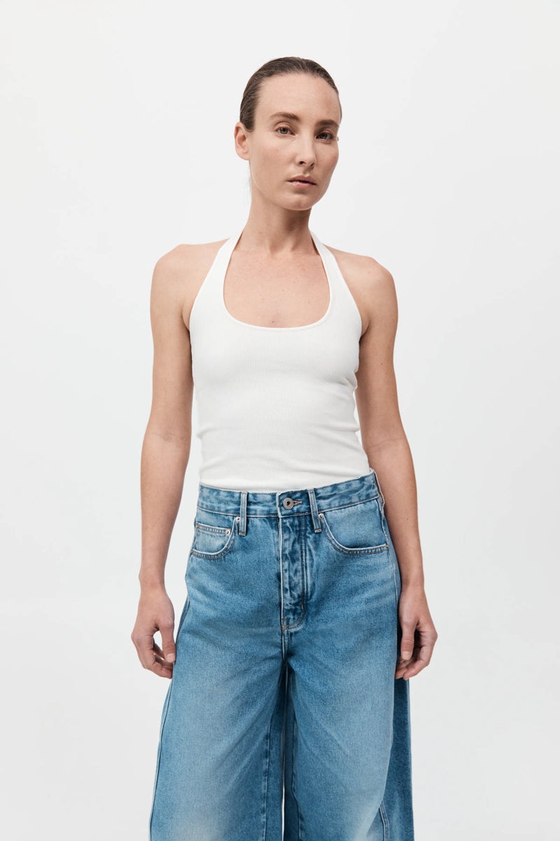 Rib Halter Top - White - 2