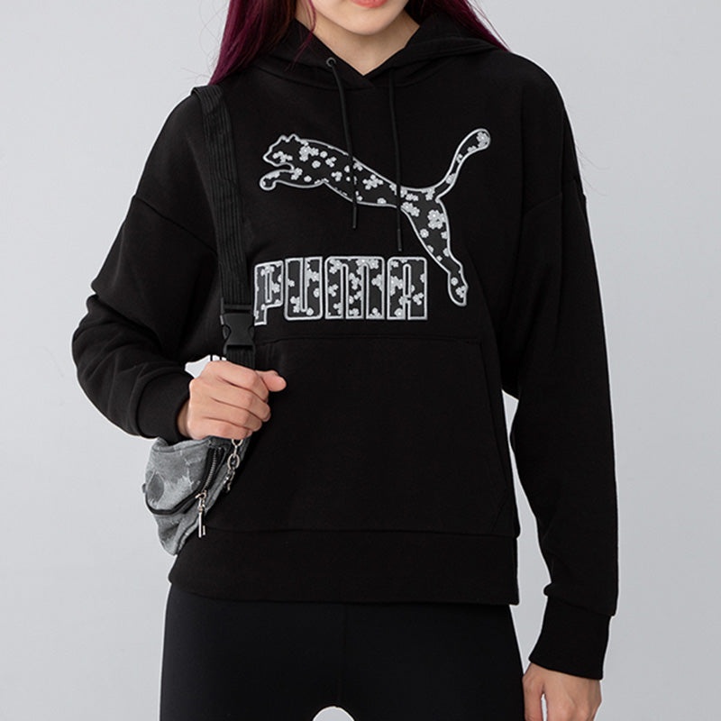 (WMNS) PUMA Logo Floral Graphic Hoodie 'Black' 533214-01 - 3