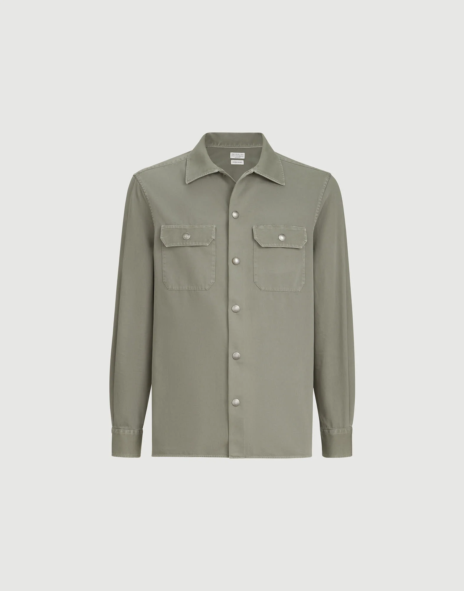 Garment-dyed overshirt in cotton gabardine with spread collar and chest pockets - 1