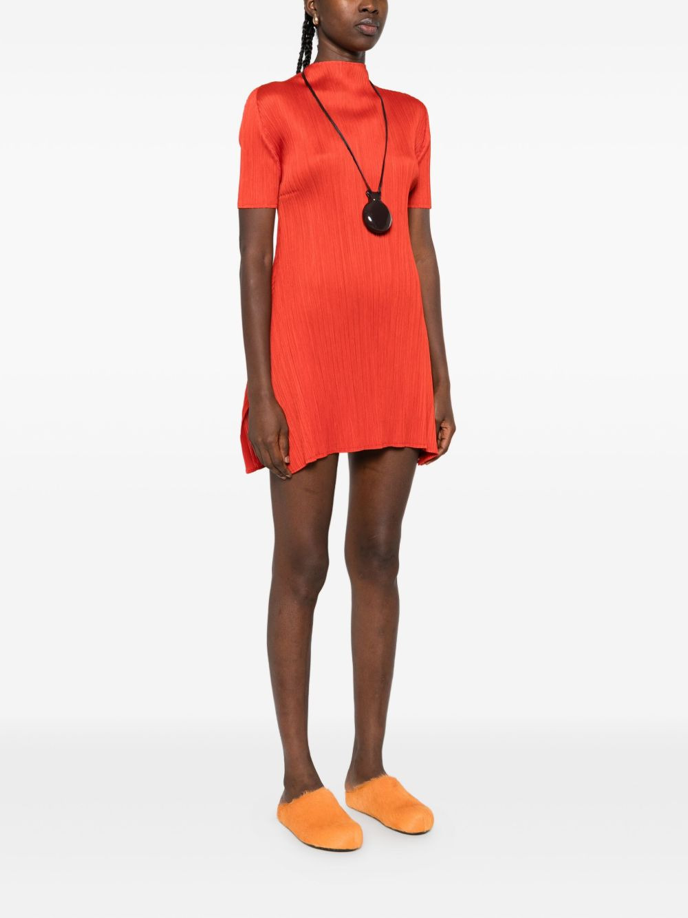 pleated high-neck mini dress - 3