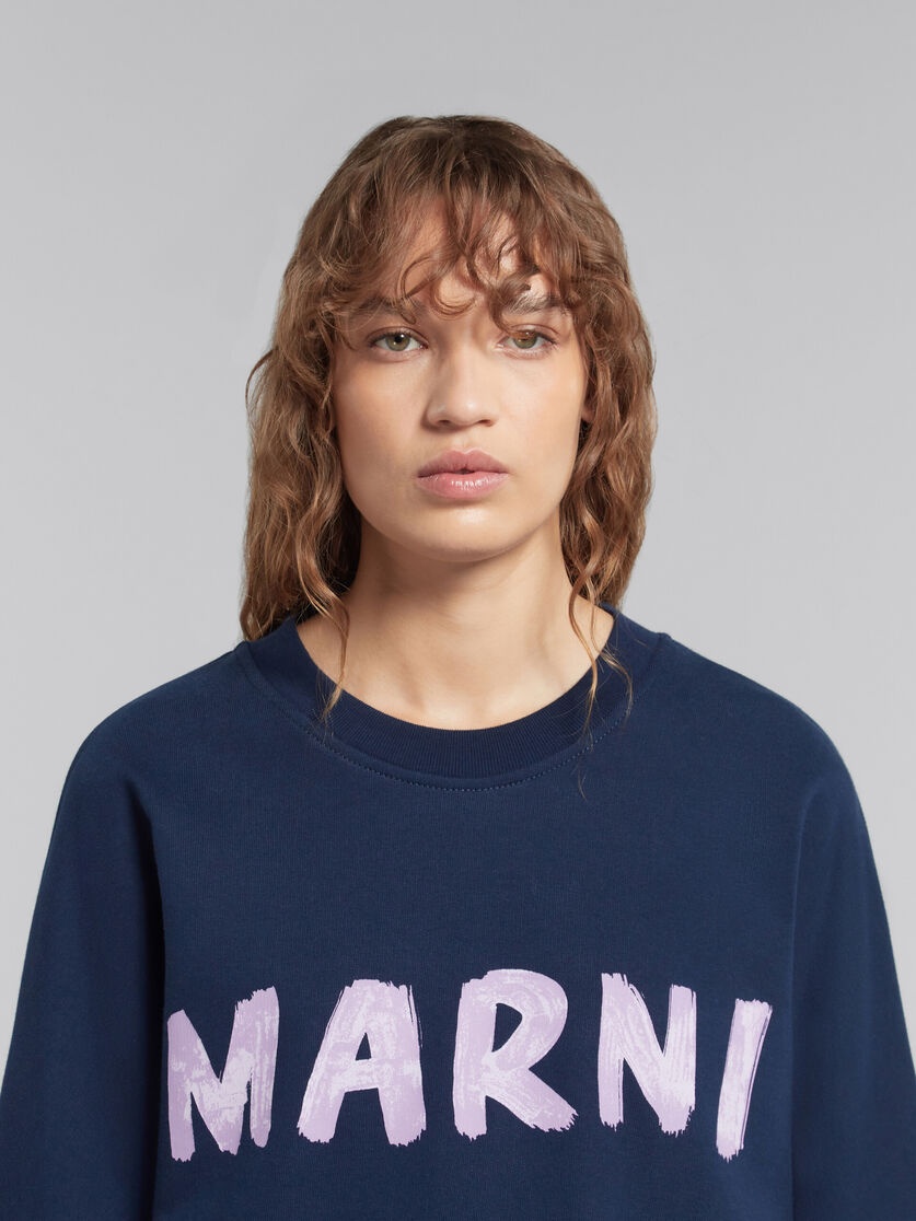 BLUE BIO COTTON SWEATSHIRT WITH MARNI PRINT - 4