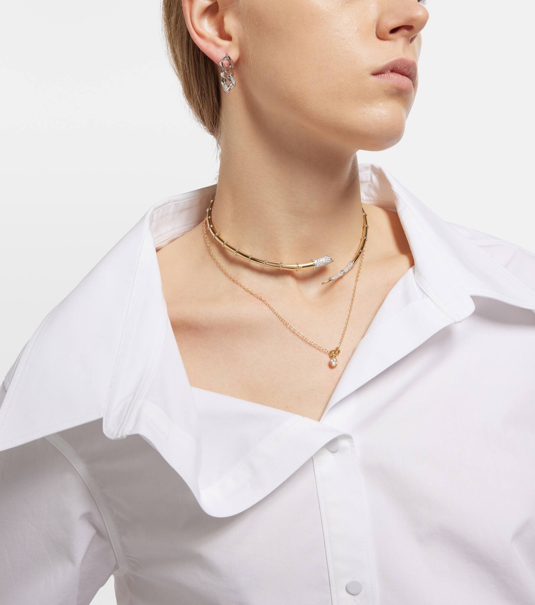 Horn 14kt gold necklace with diamonds - 5