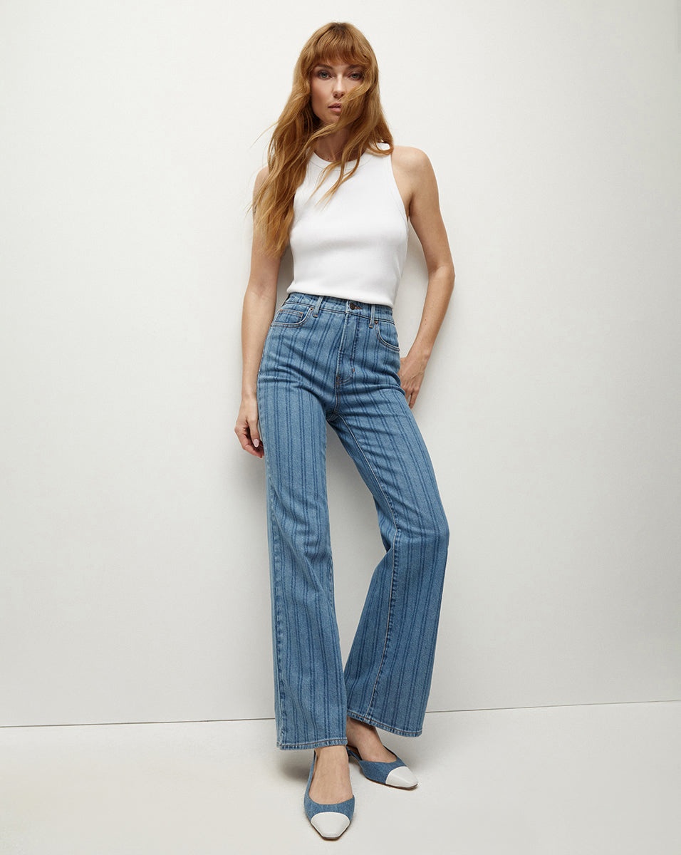 CROSBIE STRIPED LOAFER LENGTH WIDE-LEG JEAN - 2