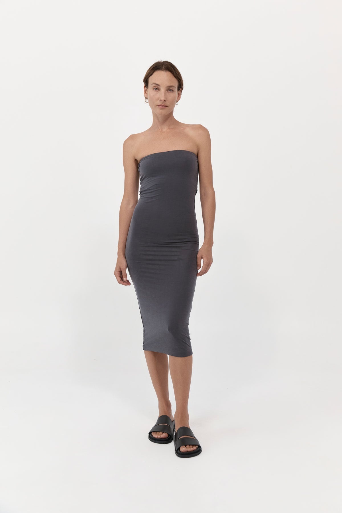 Strapless Jersey Midi Dress - Graphite - 3
