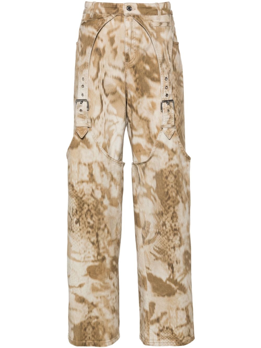 python-print wide-leg jeans - 1