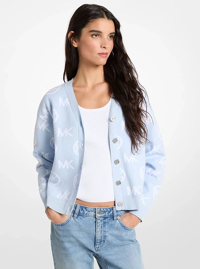 Logo Jacquard Cotton Blend Cardigan - 1