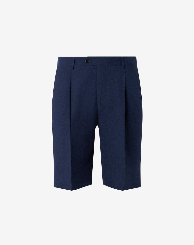 Blue wool and linen Bermuda shorts 1