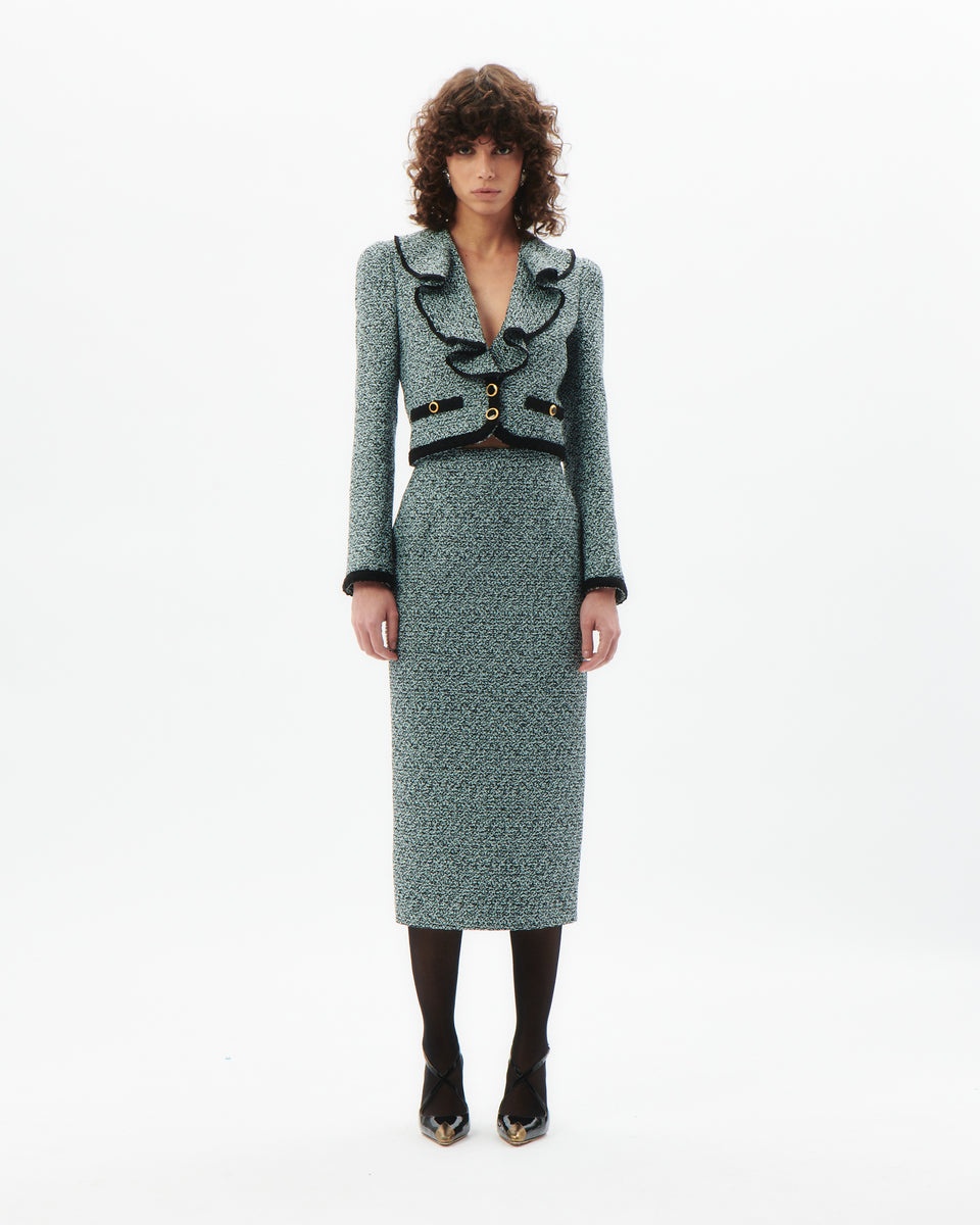 SEQUIN TWEED JACKET WITH VOLANT COLLAR - 4