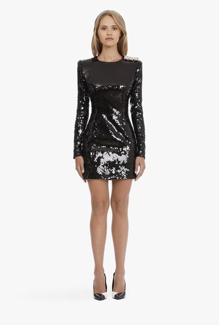 Short black sequinned dress - 4