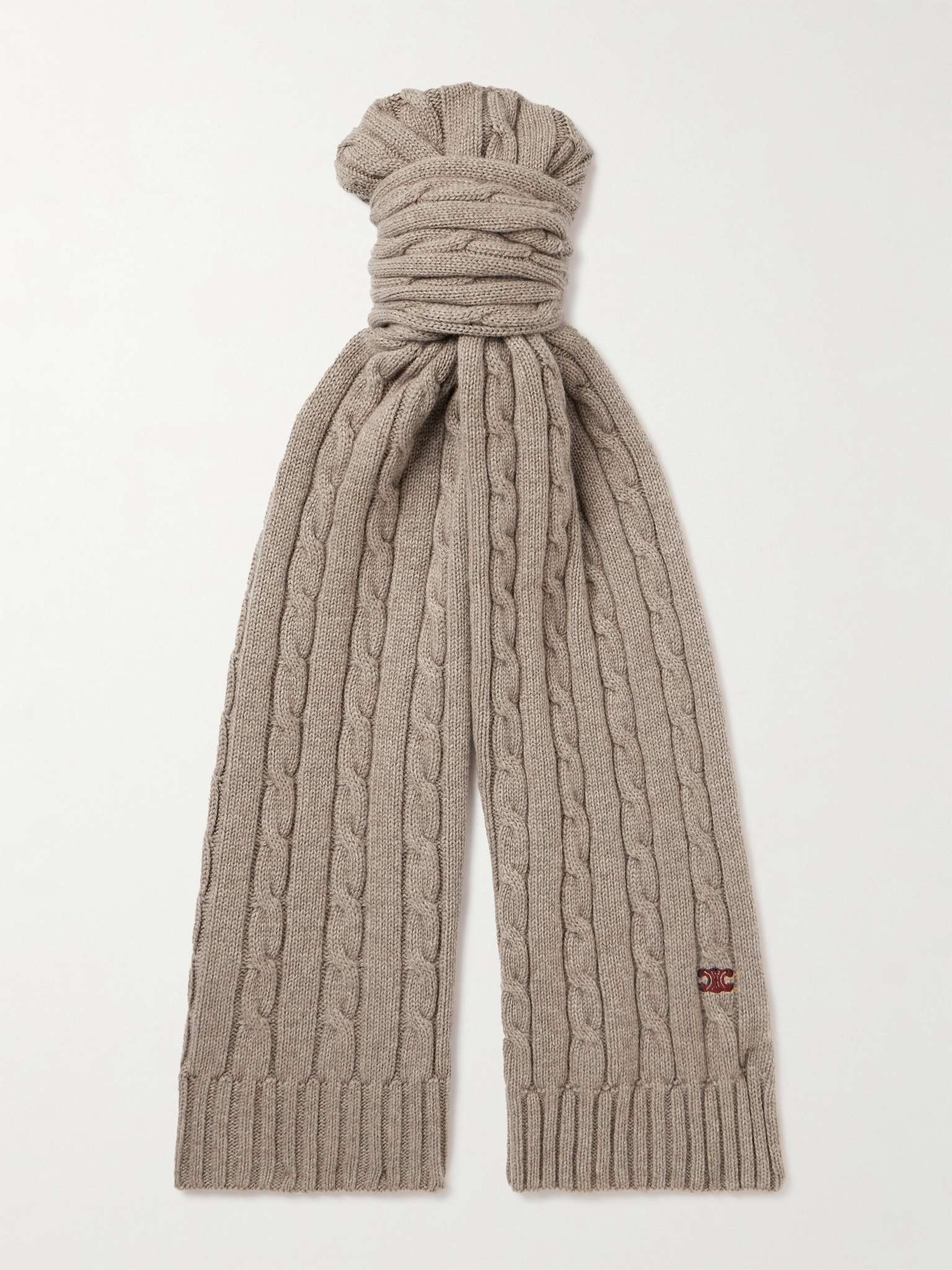 Logo-Embroidered Cable-Knit Cashmere Scarf - 1