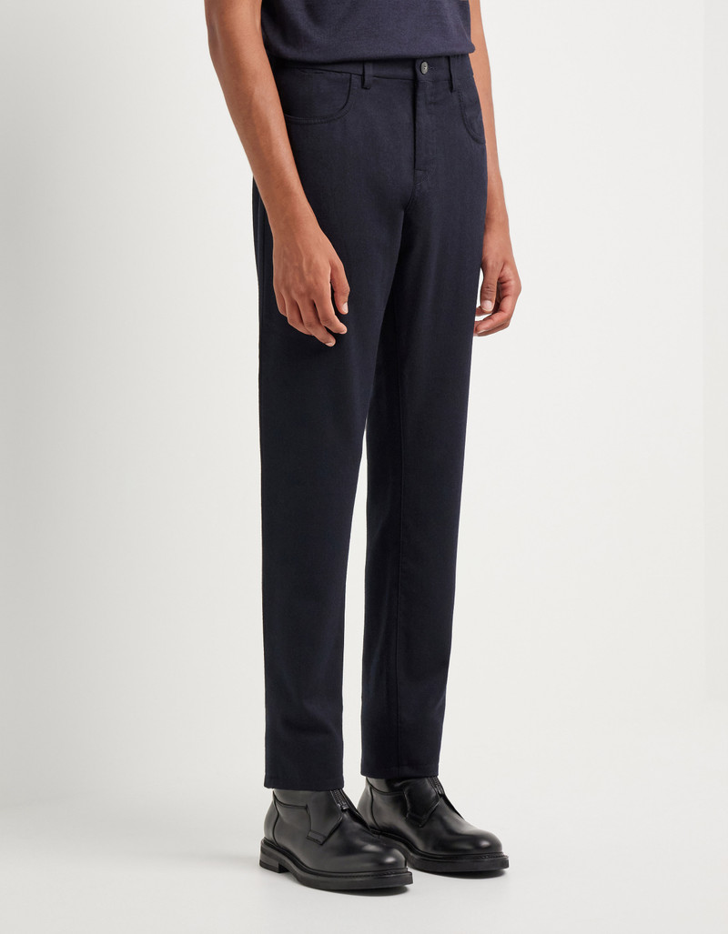 NAVY BLUE FIVE POCKET FLANNEL IMPECCABILE WOOL PANTS 3