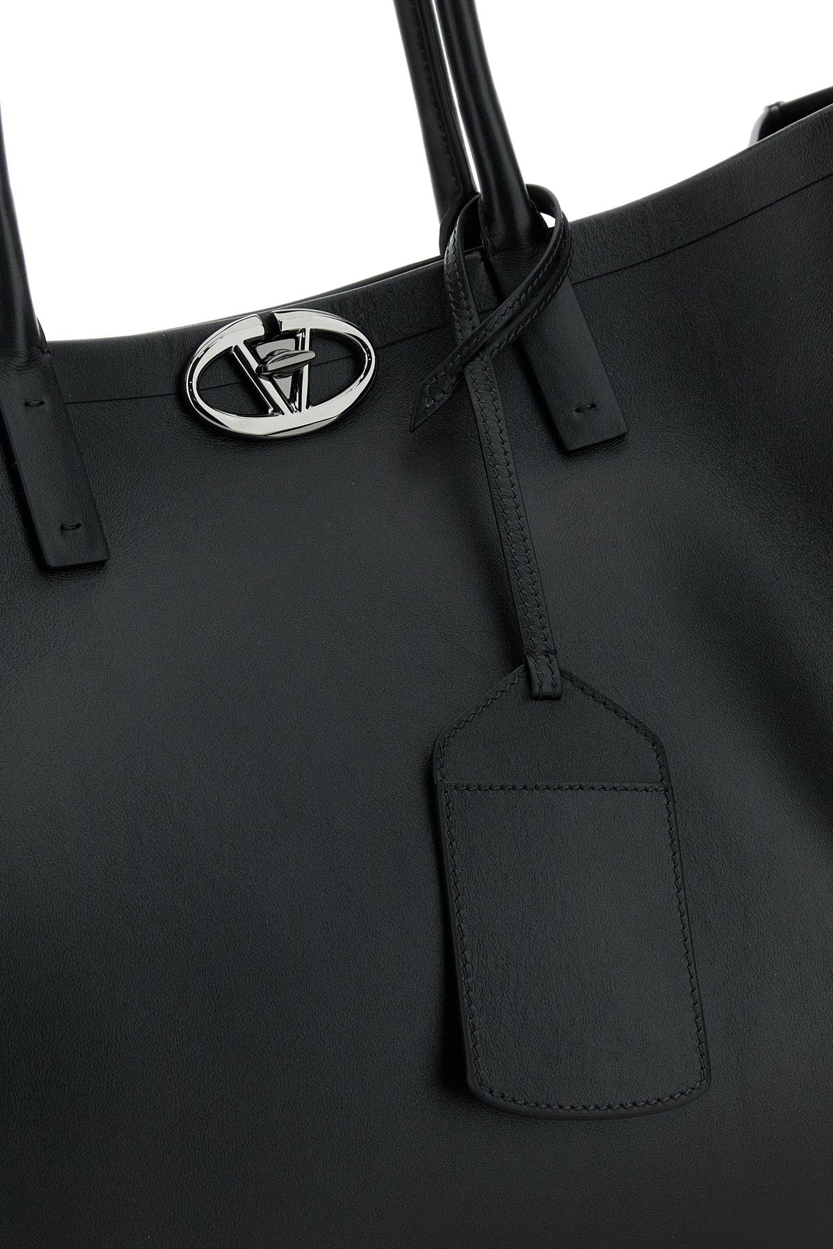 Black leather VLogo shopping bag - 4