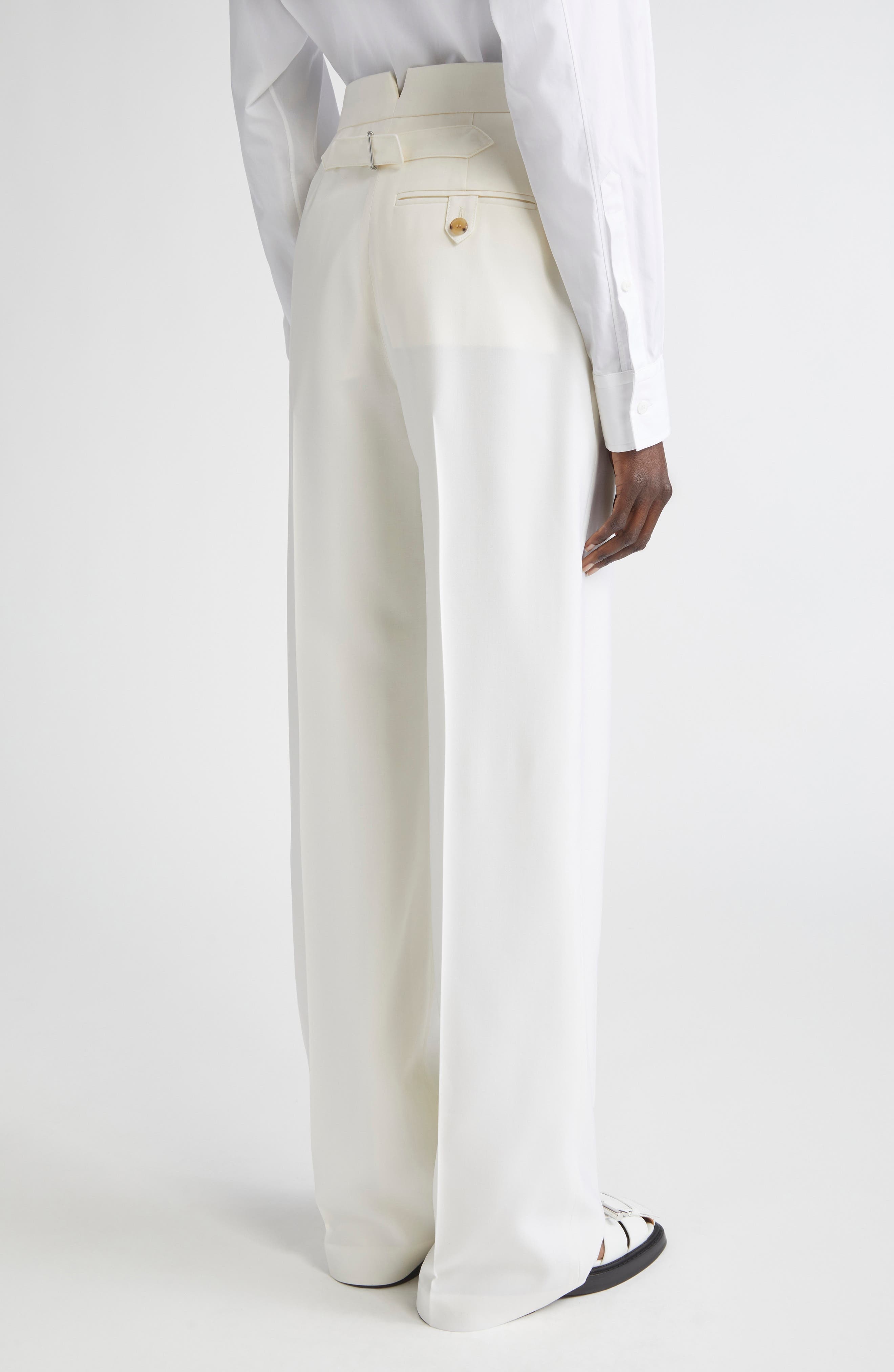 McQueen Wool Gabardine Wide Leg Pants in Bone at Nordstrom - 3