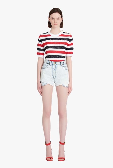 HIGH SUMMER CAPSULE- Light blue denim high-waisted shorts - 4