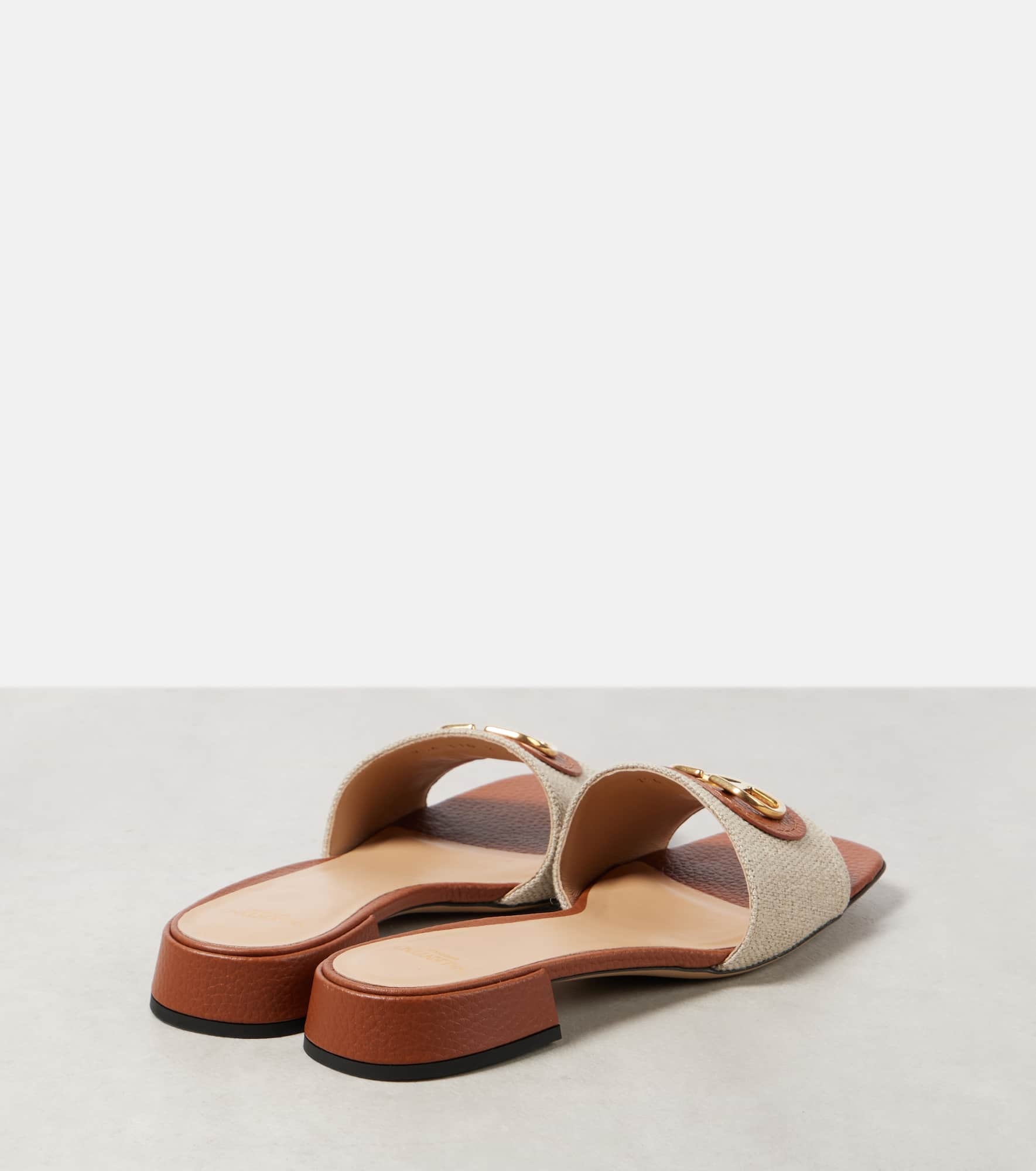 VLogo Signature leather-trimmed canvas slides - 2