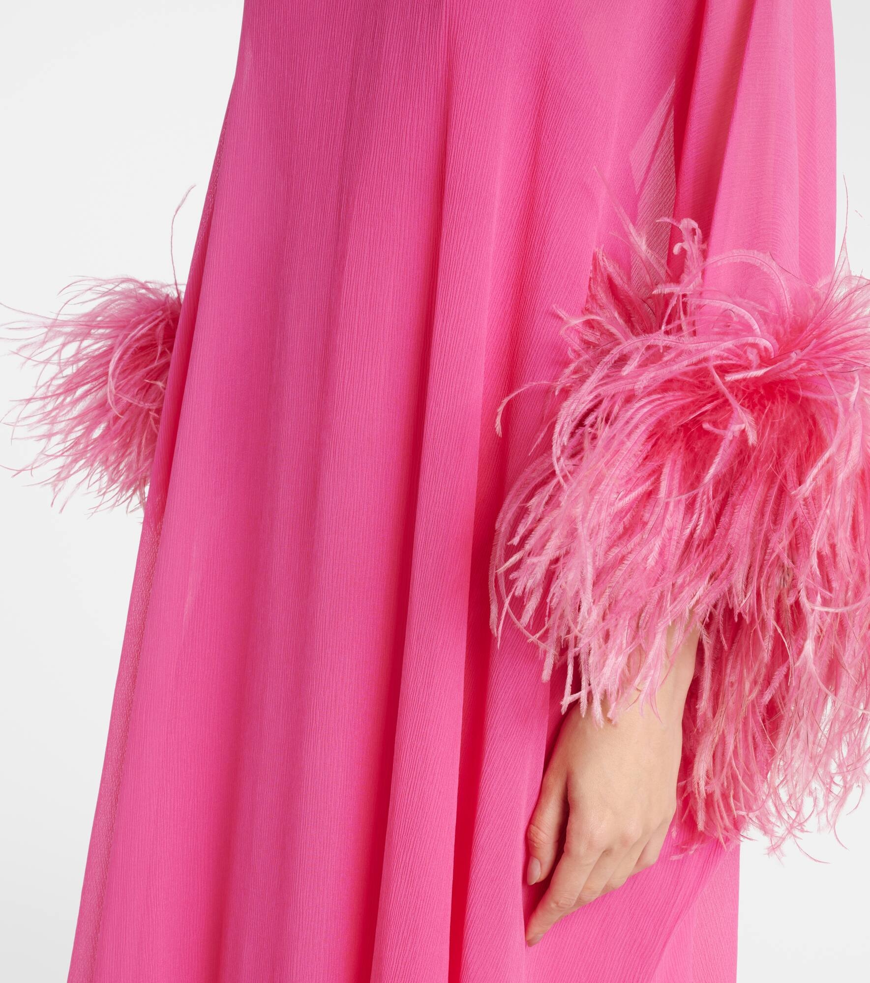 Penelope feather-trimmed silk kaftan - 5