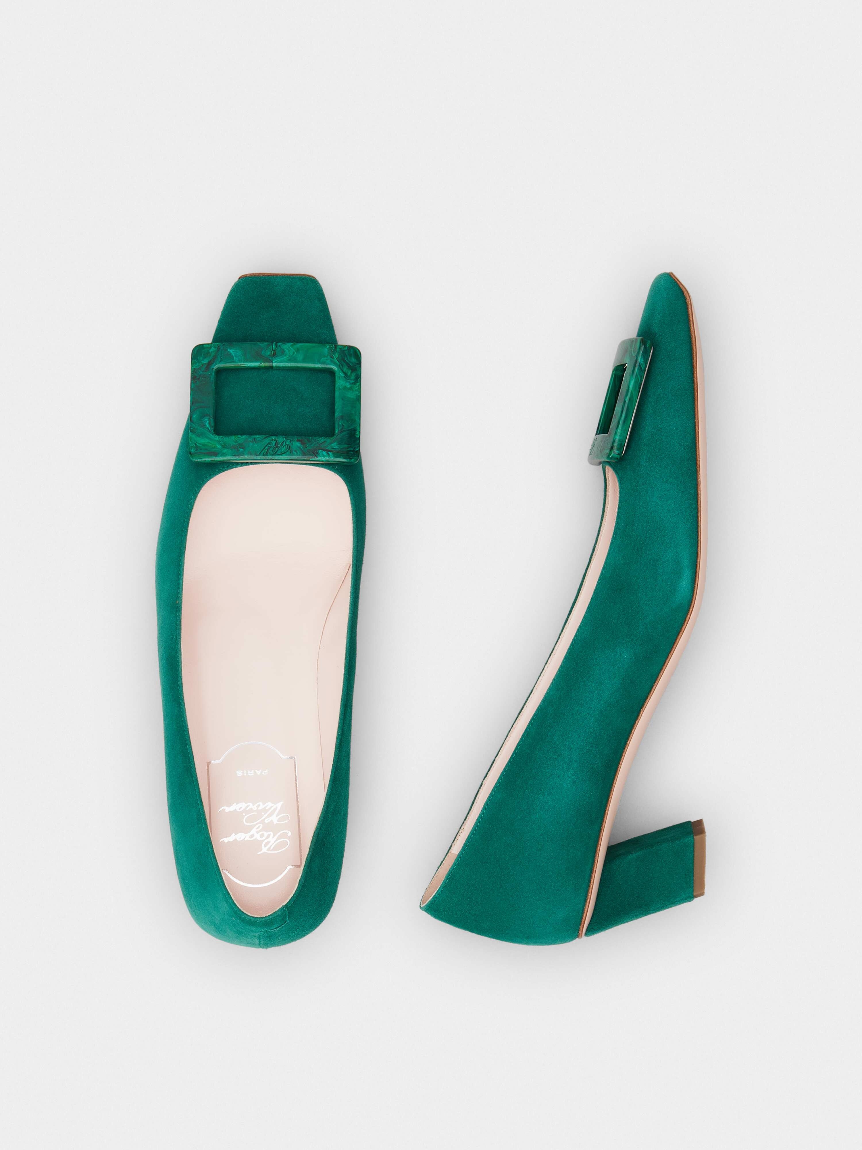 Belle Vivier Stone Buckle Pumps in Suede - 4
