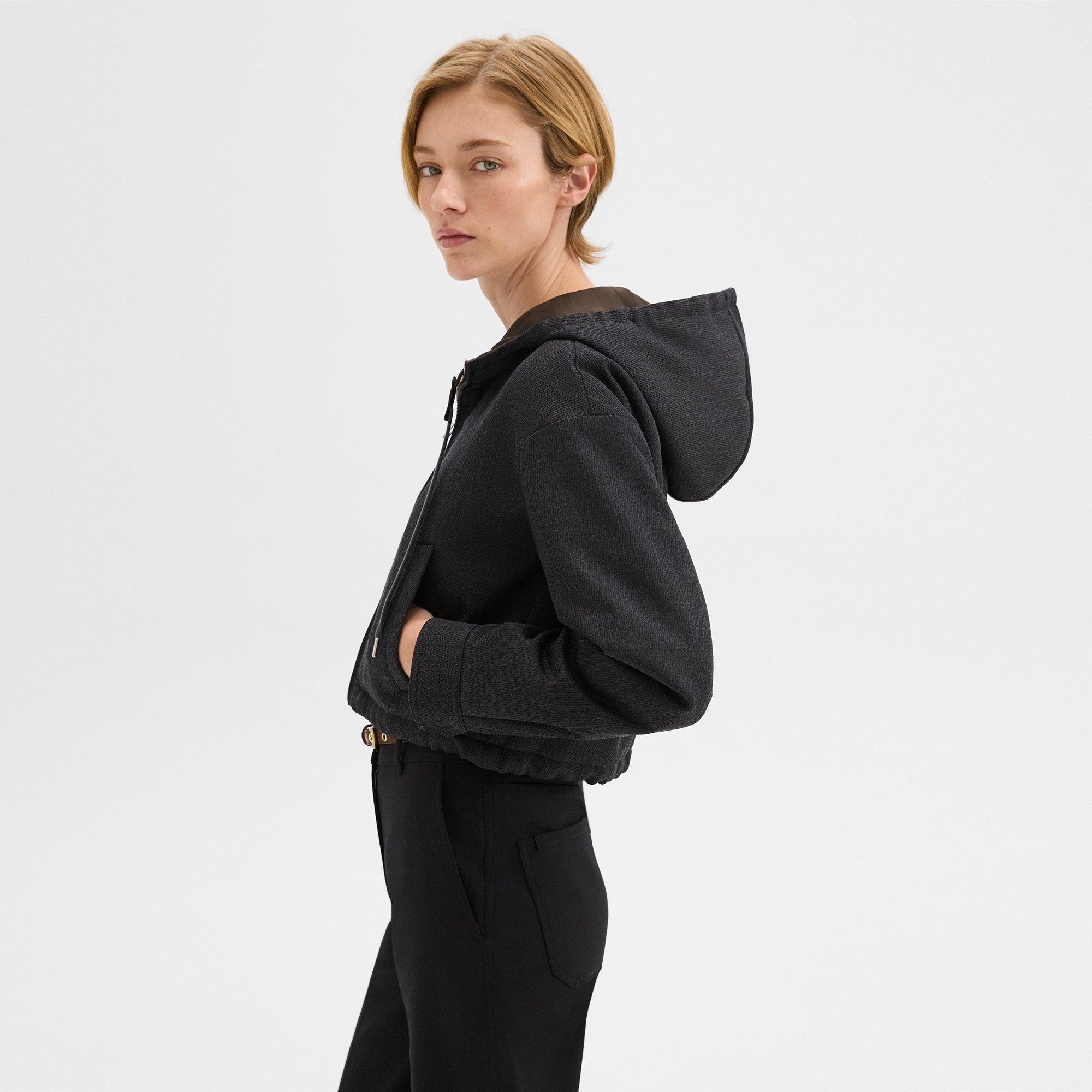 Cropped Zip-Up Hoodie in Wool-Blend Twill - 3