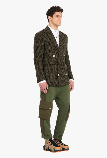 Khaki and black jacquard blazer with Balmain monogram - 7