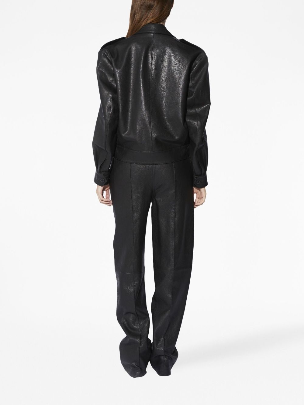 notched-lapels leather jacket - 3