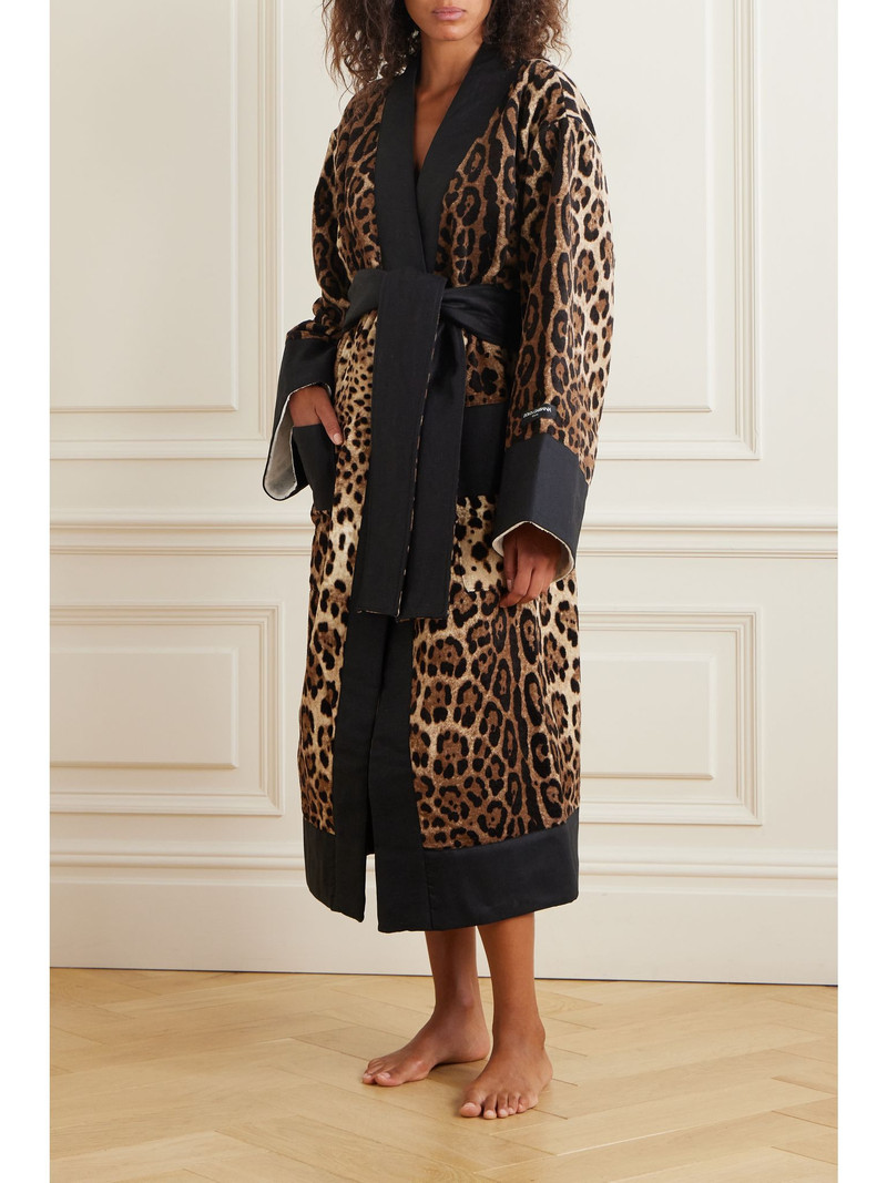 Dolce & Gabbana Leopard-print cotton-terry robe Brown outlook