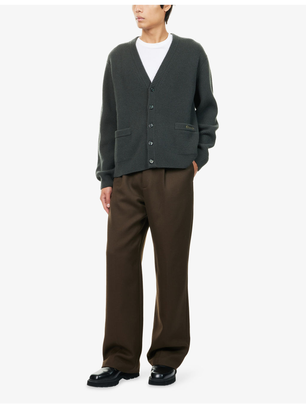 Knitted-Logo V-Neck Wool-Cashmere Blend Cardigan - 2