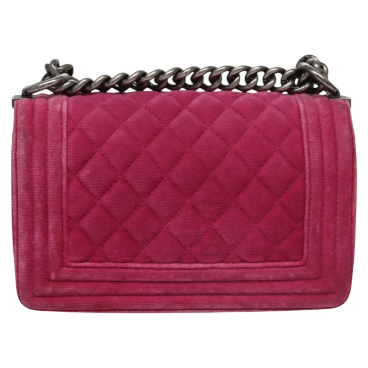 CHANEL Chain Boy CHANEL Matelasse Shoulder Bag Velor Pink CC - 3