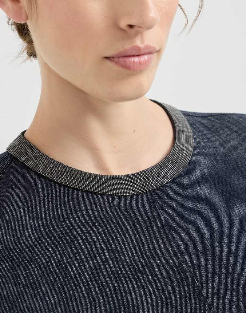 Cotton denim-effect twill t-shirt dress with precious collar 4