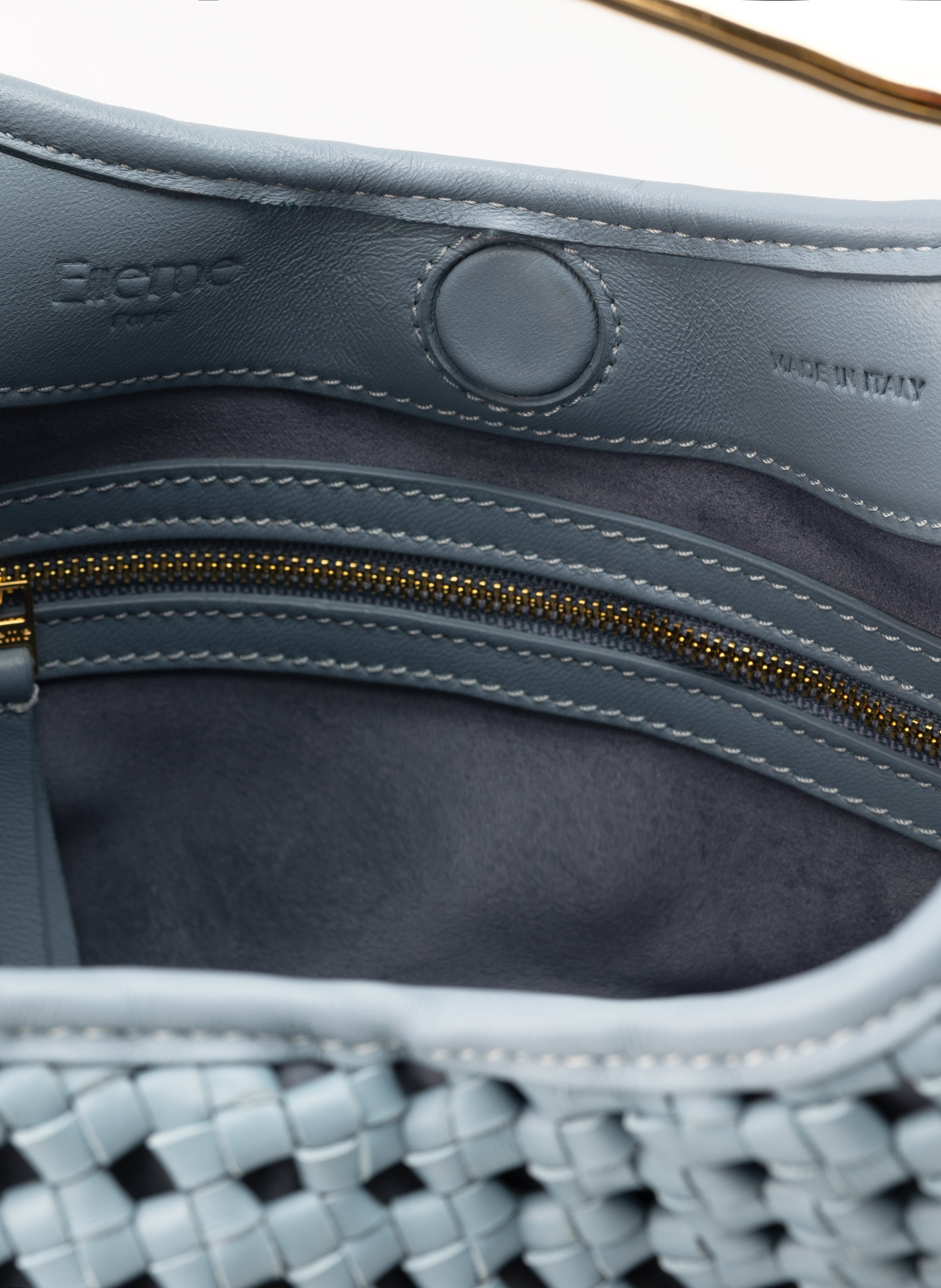Small Boomerang Woven Leather Arctic Blue - 8