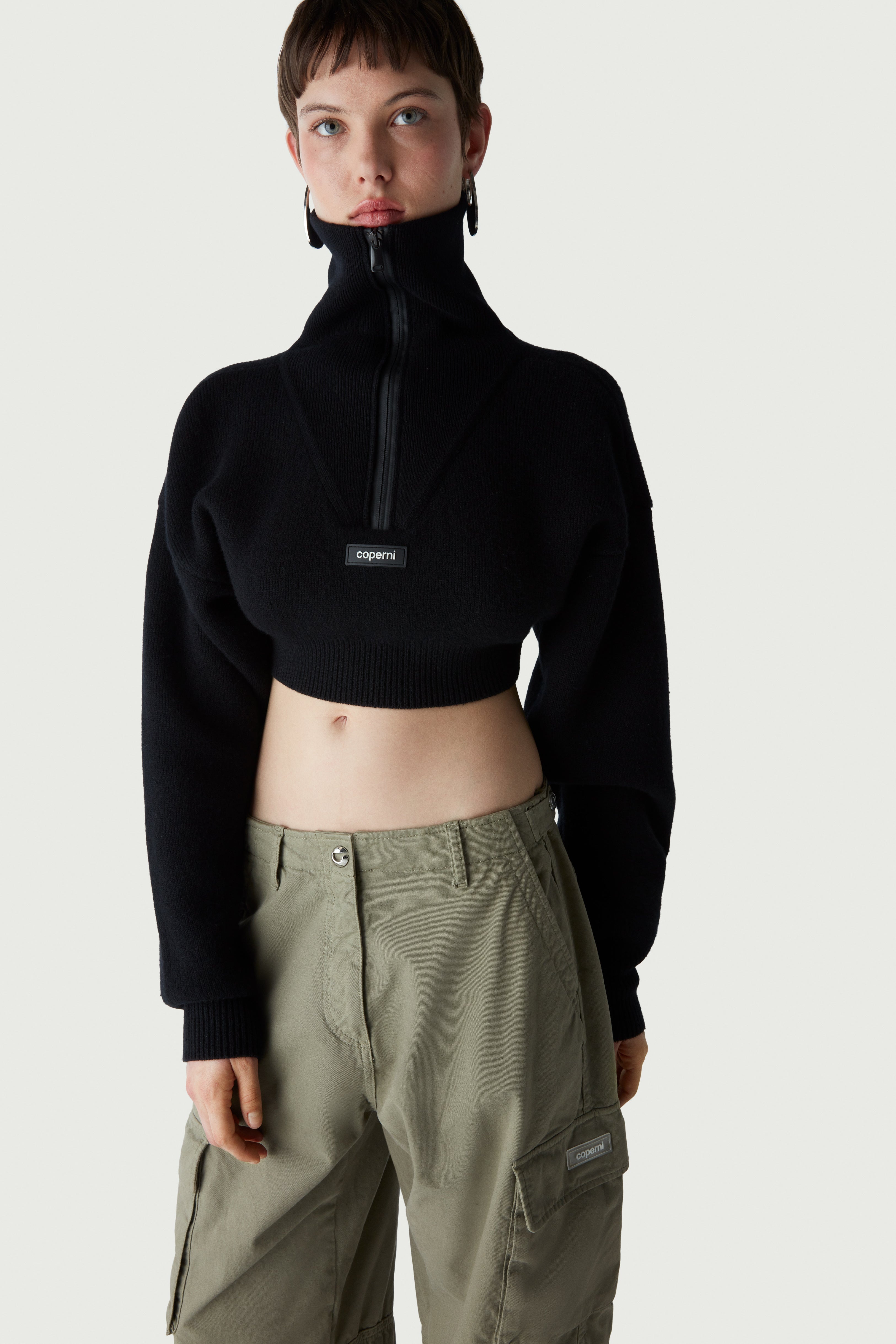 Half-Zip Boxy Cropped Sweater - 1