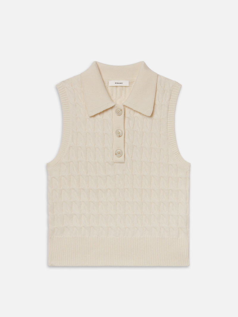 The Cable Knit Polo Vest in Cream - 1