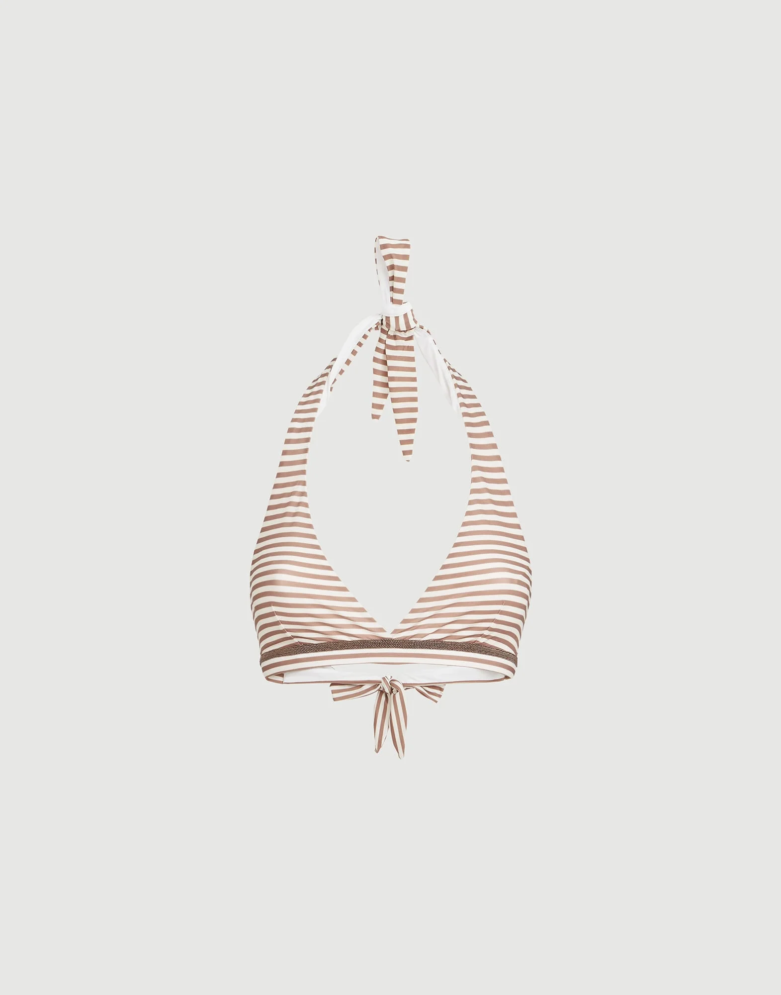 Striped techno jersey bikini top with precious trim - 1