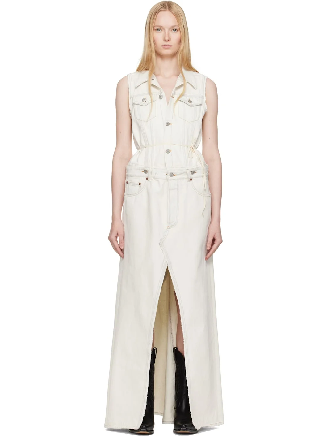 Off-White Convertible Denim Maxi Dress - 1