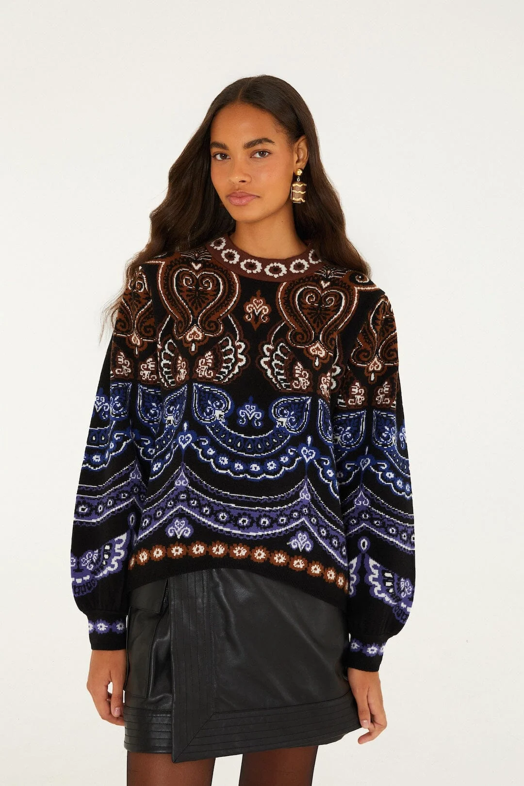 Nicole Scarf Puff Sleeve Knit Sweater - 1