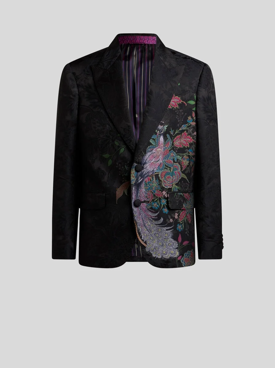 SINGLE-BREASTED FIL COUPÉ BLAZER WITH PEACOCK - 1