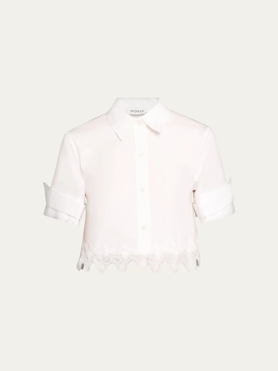 Cherry Lace Crop Button-Down Shirt - 1