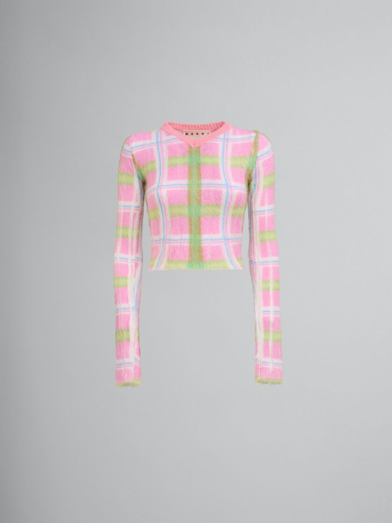 PINK AND GREEN CHECKED BRUSHED MOHAIR JUMPER - 1