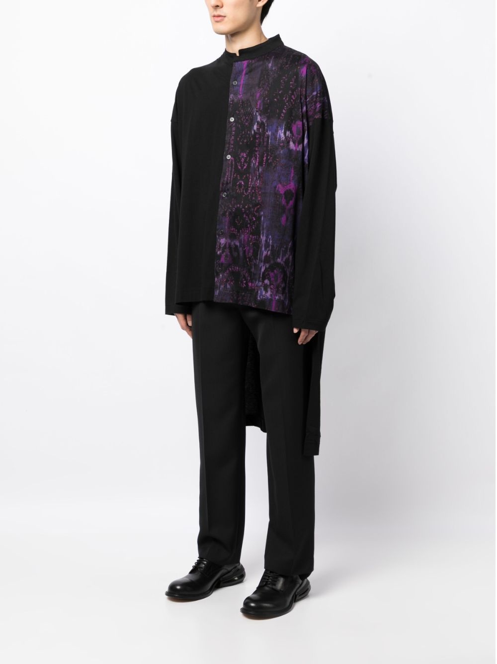high-low collarless shirt - 3