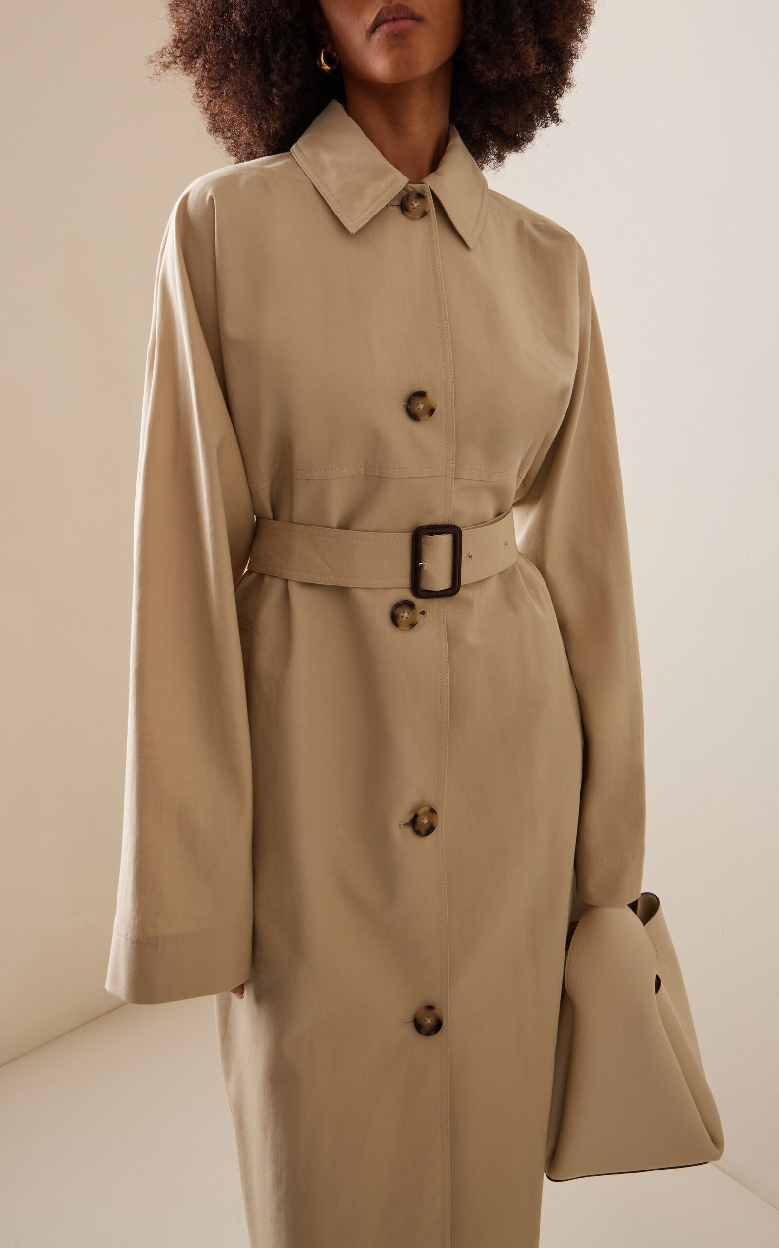 Tumbled Organic Cotton-Silk Trench Coat ivory - 3