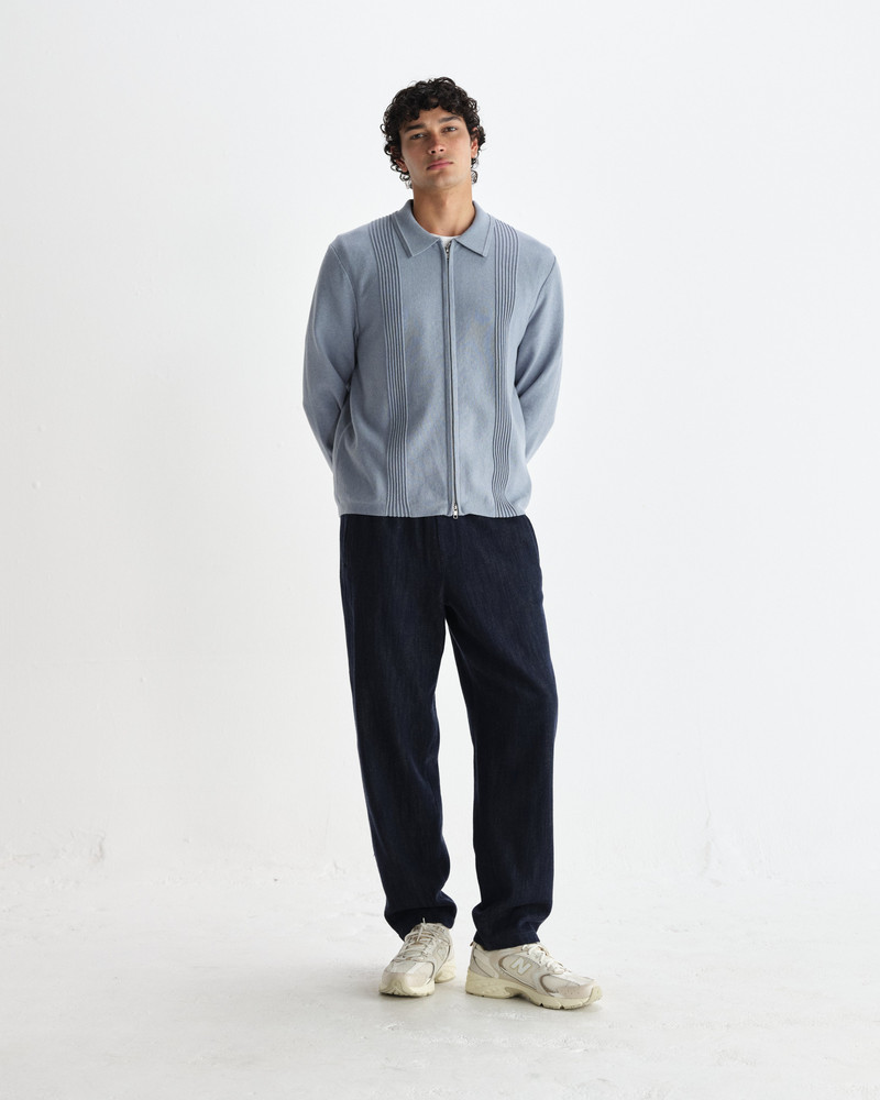 Lennox - Grey Blue Milano Stripe Knitted Polo 4