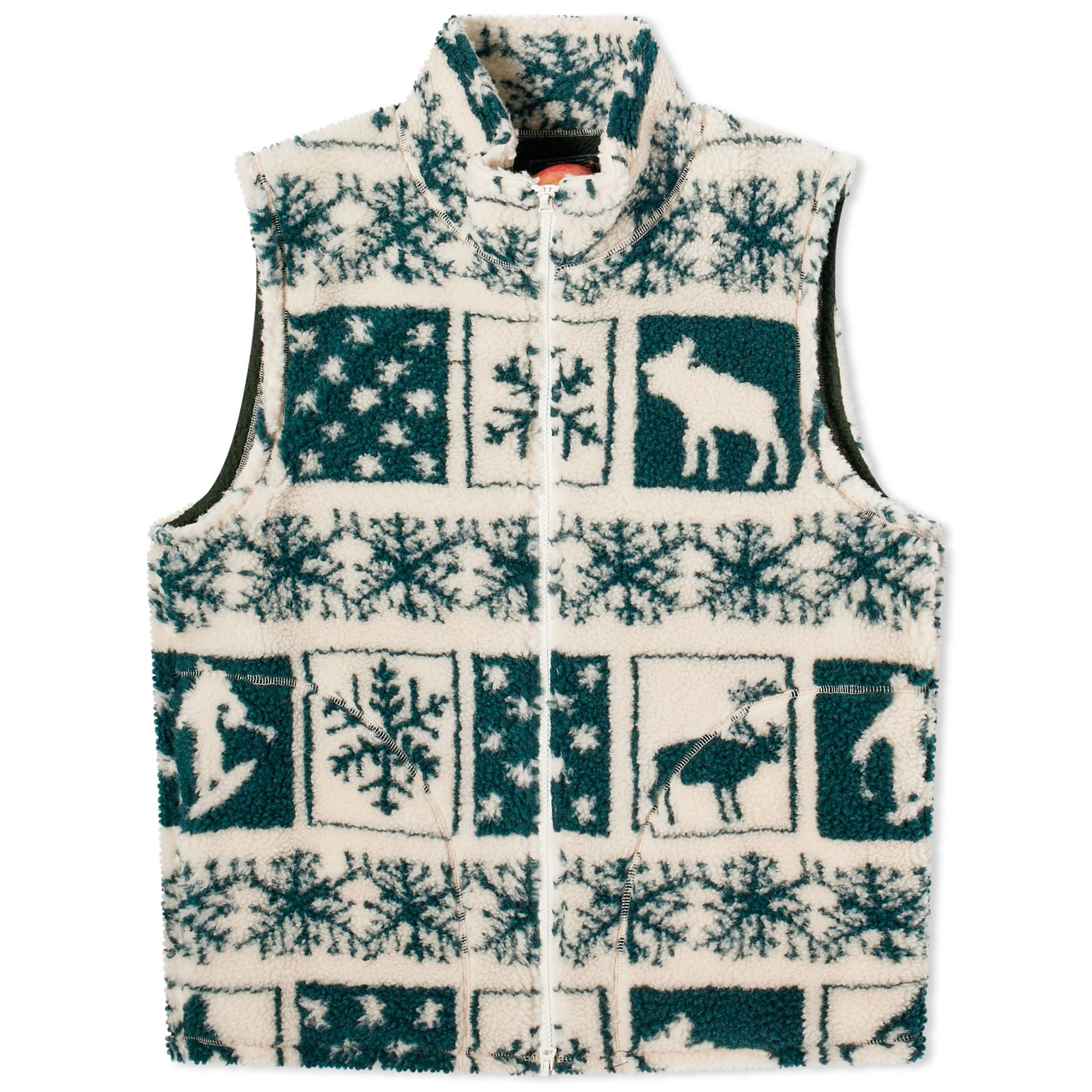 Beams Plus Stand Collar Jacquard Boa Fleece Vest - 1